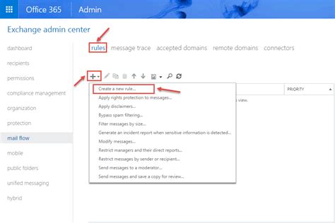 exchange mail flow rules|create transport rule office 365.